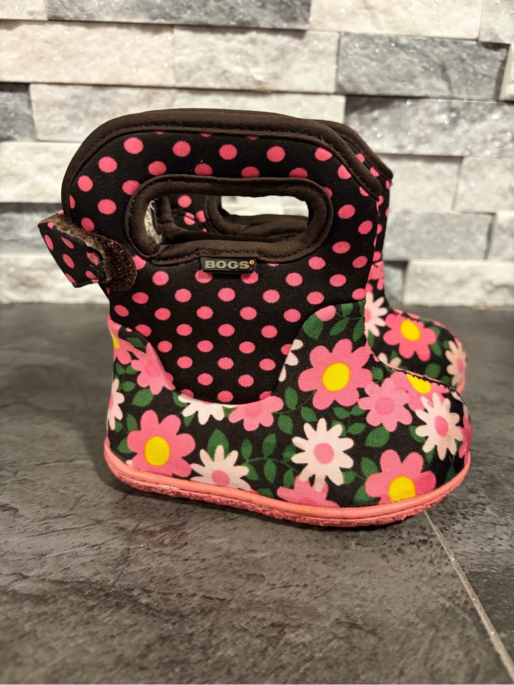 BOGS Kids Pink Floral Waterproof Boots